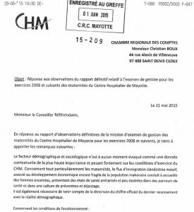 La réponse du directeur du CHM à la Cour régionale des comptes