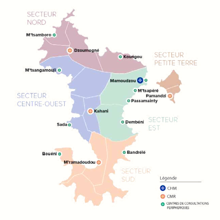 Mayotte, ARS, carte des bassins de santé et de l'autonomie,