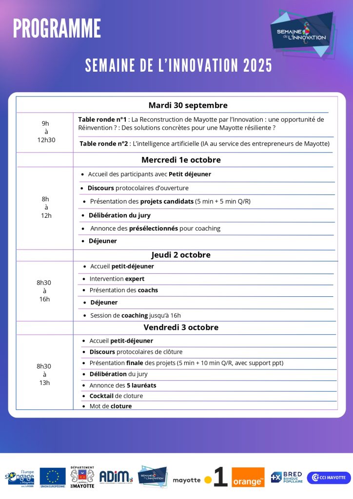 Semaine de l'Innovation, concours, débats, innovations, Mayotte