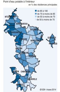 La carte de Mayotte de l'accès à l'eau courante 