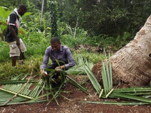 Jacques Martial Henry confectionne un panier tressé pour y ranger les fruits présenté au préfet... un exemple d'artisanat rural !