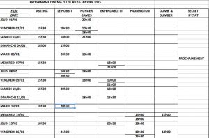 Programme ciné 1 au 15 janv