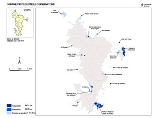 La carte des sites protégés par le conservatoire du littoral à Mayotte