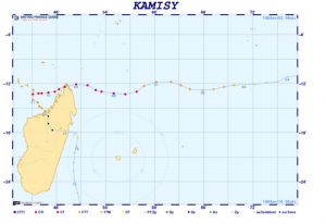 La trajectoire du cyclone Kamisy en 1984