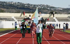 La délégation des Comores lors de l'ouverture des JIOI avant qu'elle ne quitte le stade