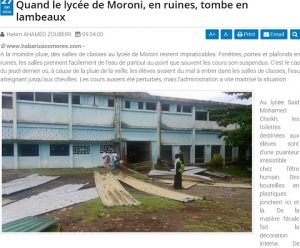 Le lycée de Moroni en ruines pour Habariza Comores (Capture d'écran du site)