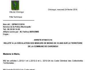 Chirongui: l'arrêté municipal interdisant la circulation des mineurs la nuit