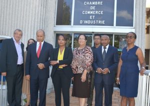 Yvès Claude Hoarau, Raziah Locate, Isabelle Chevreuil, élue de la CCI de Mayotte et Présidente de l’UCCIOI, Juliette Sicobo-Azaïs, Herland Cerveaux, Mohamed Ali Ahmid, Noro Andriamamonjiarison,