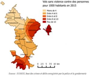 L'étude géographique des vols sans violence contre des personnes en 2015 à Mayotte