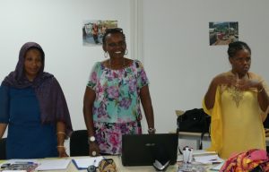 Fatima Mattoir, à droite, donnait le cadre de la formation, dispensée par Marie-Josée Boujou, responsable du pôle social de la délégation de Mayotte basée à la Réunion (au centre) et Nissoiti Baco OUsseni, chef de service à laProtection de l'enfance