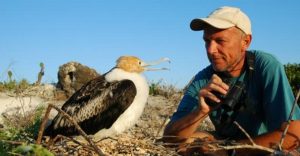 Henri Weimerskirch avec un poussin de frégate du Pacifique (photos: Henri Weimerskirch et Aurélien Prudor/JIR)