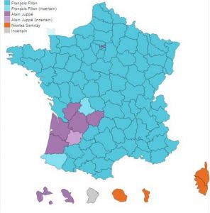 Primaire: la carte des candidats en tête par département
